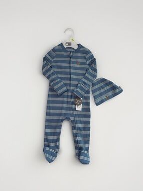 Baby GAP 2Pc Footed Sleeper & Hat Set Blue Striped 3-6M NEW